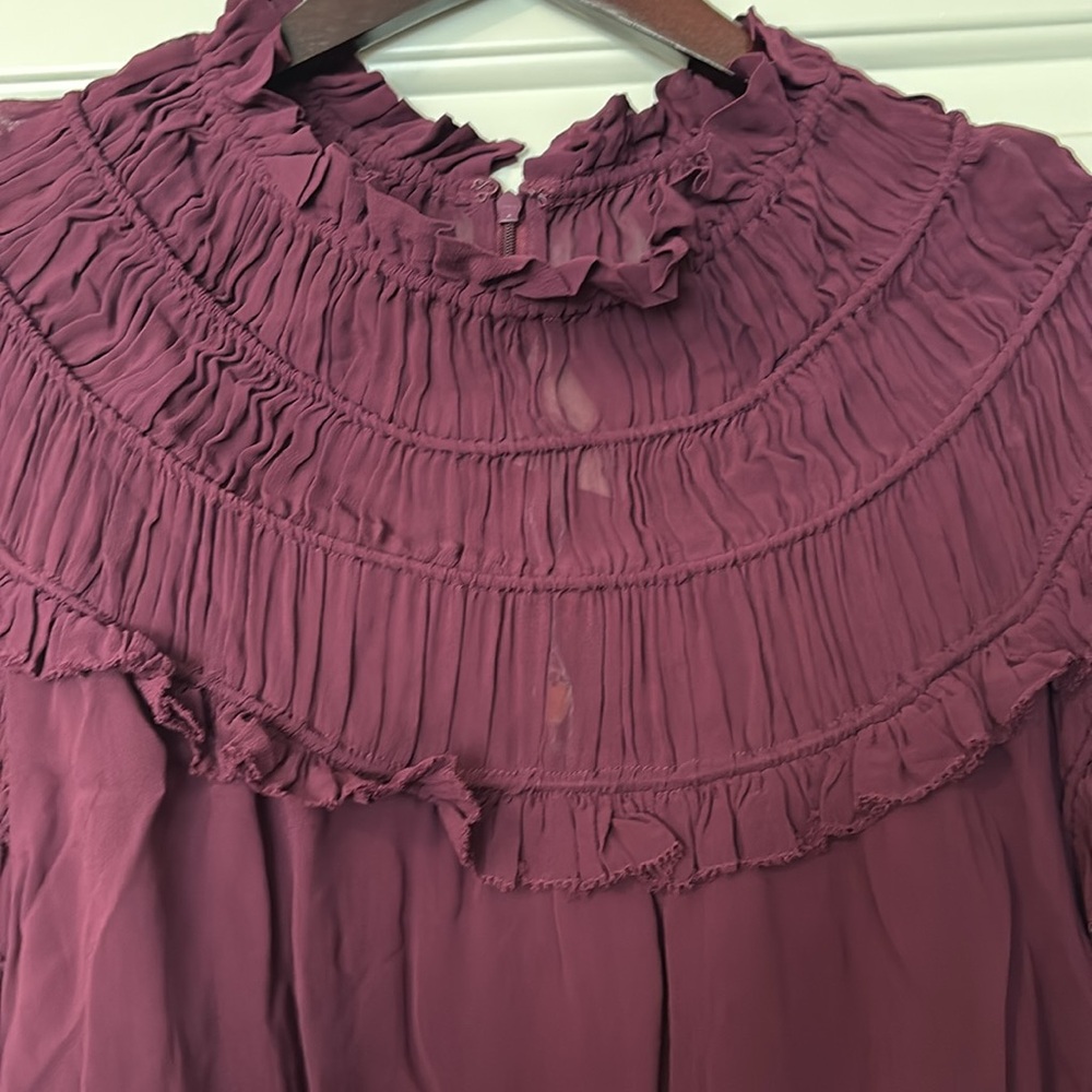 FARM Rio Deep Burgundy Ruffled Long-Sleeve Blouse - Picture 3 of 5